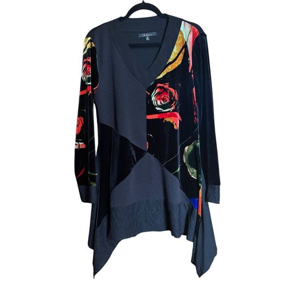Calessa Tunic Top Medium Multicolor Boho Artsy Mix Print Art To Wear Blouse - Picture 1 of 9